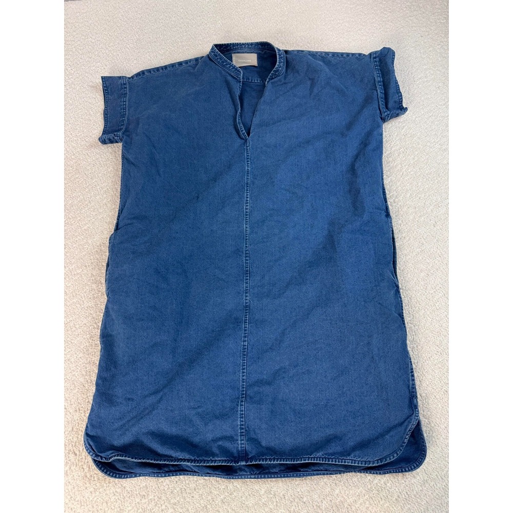 Everlane Womens Denim Short Sleeve V Neck Mini Dress Cotton Blue Size 4